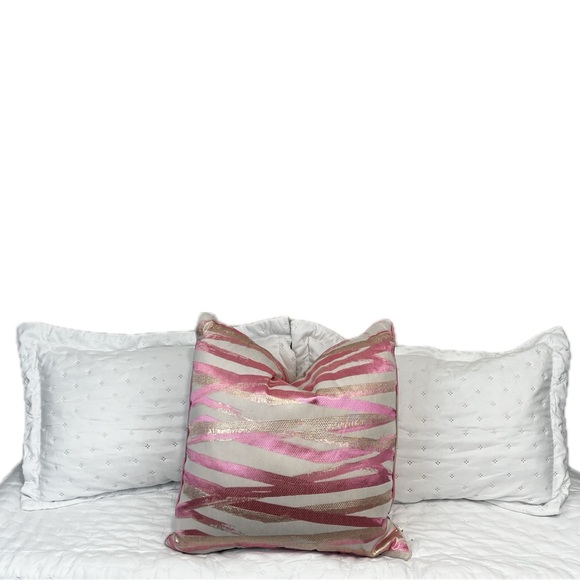 Callisto Home Pink White Gold Metallic Ribbons Oversized Decorative Pillow 24x24 - Picture 3 of 11